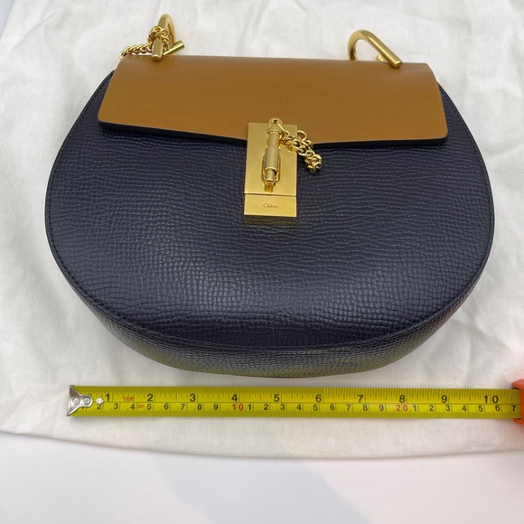 Chloe drew chain leather shoulder crossbody bag navy blue and camel women - Picture 14 of 15